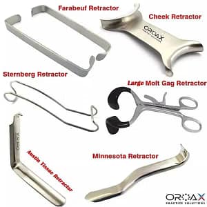 Dental Retractor Set - 6pcs Molt & Minnesota Cheek Retractors