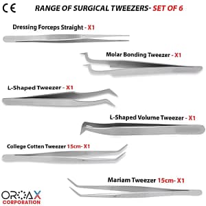 Surgical Tweezers Set: L-Shape, College Cotton, Dressing & Mariam Tools