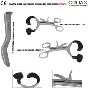 Dental Molt Mouth Gag Minnesota Retractor Set of 3