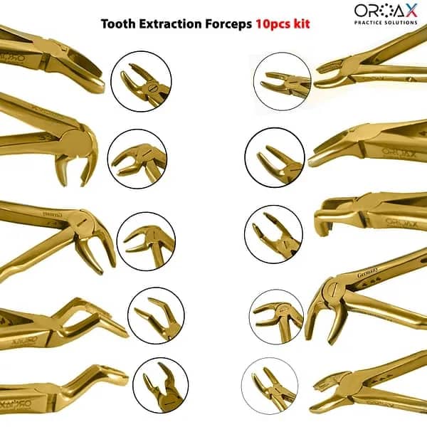 Tooth Extraction Forceps Gold 10pcs Kit