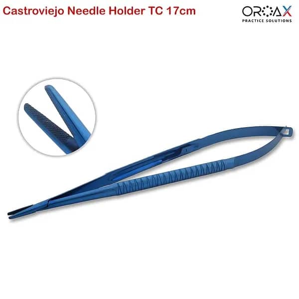 Castroviejo Needle Holder TC Striaght 17cm- Blue Titainum Coted