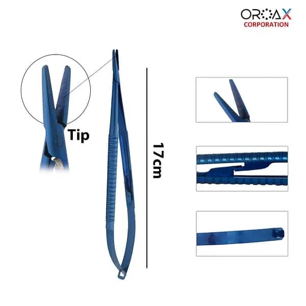 Castroviejo Needle Holder TC Striaght 17cm- Blue Titainum Coted